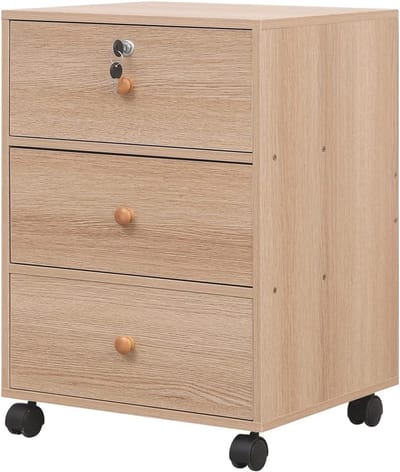 Nachtkastje met wielen - Archiefkast - Opbergen onder bureau - Afsluitbare bovenste lade - 40 x 57.7 cm - Dennenkleur