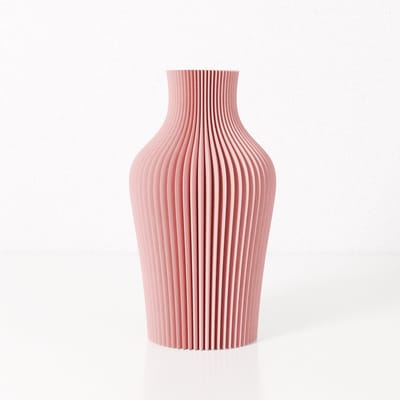 Fleuriek vaas LIV - Roze H30 cm - Slanke siervaas met geplooid design - Moderne decoratie voor tafel of wandplank