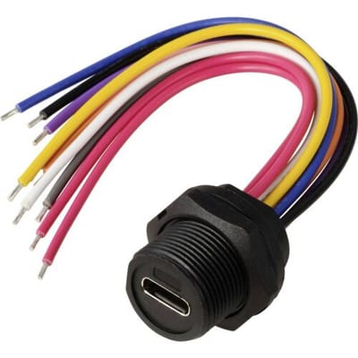 TRU COMPONENTS TC-E10T-FT3-PWF-0.2PV TC-13543616 USB-C 3.0-bus voor montage aan de achterkant (met schroefdraad) kabel 0,1 m Waterdichte kunststof