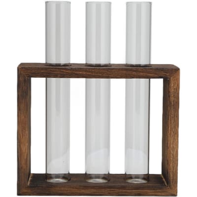 Tafelblad Glazen Buis Vaas Hoog Borosilicaatglas Grenenhout Frame Retro Buis Plantenvaas voor white