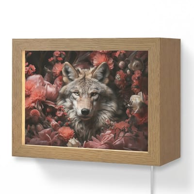 Wandlamp 20x15 cm - Oplaadbaar - Wolf - Dier - Bloemen - Botanisch - Natuur - Fantasie - Wandlampen binnen woonkamer - Slaapkamer lamp met kabel - Decoratieve nachtlamp - Vloerlamp snoer