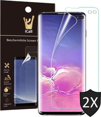 2x Screenprotector geschikt voor Samsung Galaxy S10 Plus | Glas PET Folie Screen Protector Transparant iCall | Full-Screen