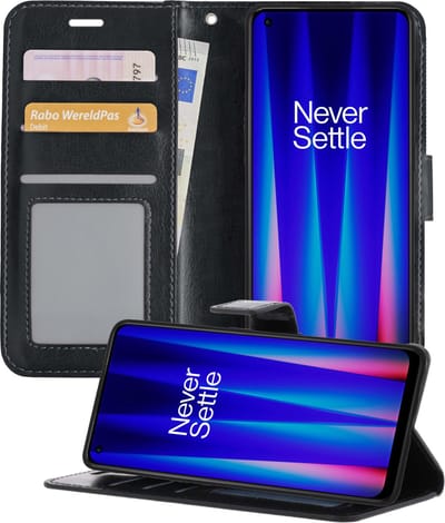 Hoesje - Geschikt voor OnePlus Nord CE 2 - Luxe Bookcase - Walletcase Hoes - Portemonnee - Cover - Telefoonhoes - Zwart