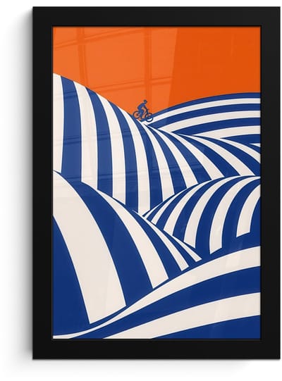 Poster in lijst - Fotolijst 20x30 cm - Posters - Fietser - Heuvels - Strepen - Blauw - Posterlijst zwart - Decoratie - Wanddecoratie woonkamer - Muurdecoratie slaapkamer