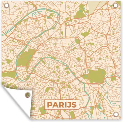 Tuin poster Parijs - Stadskaart - Vintage - Plattegrond - Kaart - 200x200 cm - Tuindoek