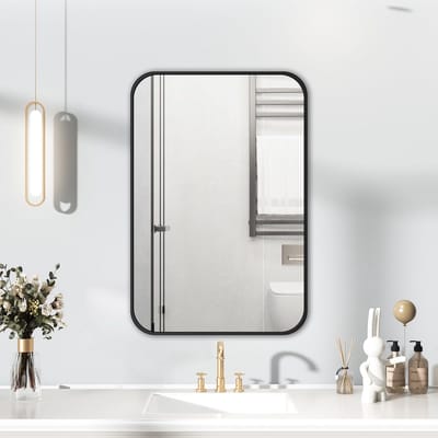 Spiegel met zwart frame, 40 x 60 cm, rechthoekige badkamerspiegel, wandmontage, horizontaal/verticaal, voor thuis, decoratie, wandmontage, make-upspiegel voor badkamer, kleedkamer