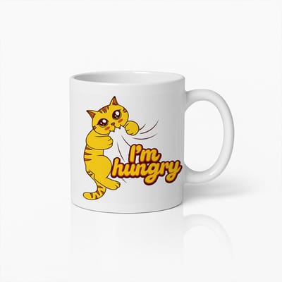Schattige Hongerige Kat Mok – Wit 330 ml – Grappige “I’m Hungry” Cartoon Kat Koffiemok