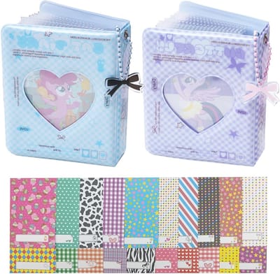 2 Stuks Mini Foto Album voor Polaroid Foto's, Schattig Klein Foto Boek met 20 Foto Rand Stickers, Ideaal voor 3 Inch Foto's en Herinneringen