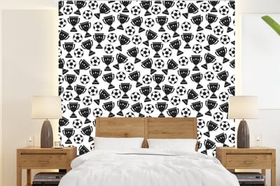 Behang - Fotobehang Patronen - Voetbal - Beker - Jongens - Kinderen - Kids - Kindje - Breedte 220 cm x hoogte 240 cm
