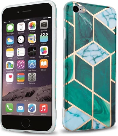 Cadorabo Hoesje geschikt voor Apple iPhone 6 PLUS / 6S PLUS in Donkergroen Wit Goud Marmer No. 6 - Beschermhoes gemaakt van TPU siliconen Case Cover met mozaïek motief