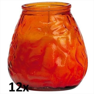 12 stuks low boys oranje glazen terras- tuinkaarsen 100/100 (70 uur)