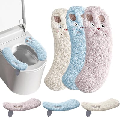 Toiletstoelhoes 3 Paar - Zachte Zitkussens - Badkamer Comfort - Schattig Lam Design - 34x11 cm - Multicolor
