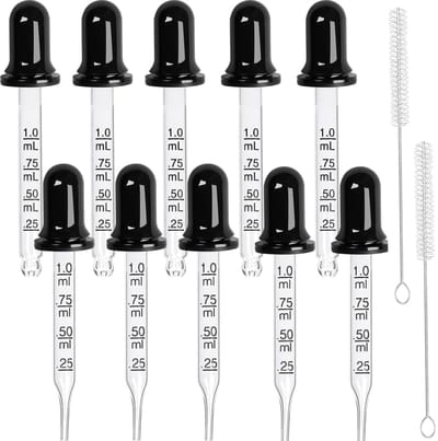 Dailygoods- Pipet 1 ml - Glazen Druppelaar - 10 Stuks - Afneembare Siliconen Kop - Voor Etherische Oliën - Nauwkeurig Meten
