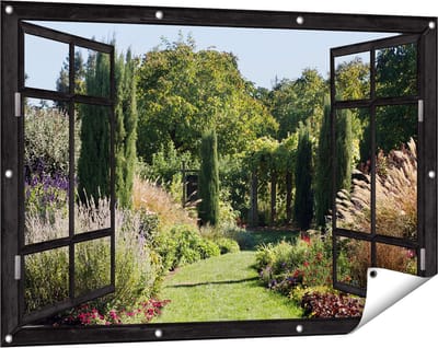 Gards Tuinposter Doorkijk Tuin - 120x80 cm - Tuindoek - Tuindecoratie - Wanddecoratie buiten - Tuinschilderij