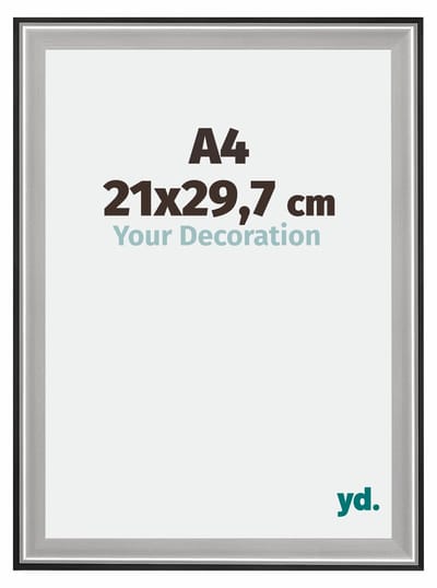 Your Decoration - Fotolijst A4 21x 29,7 cm - Hout - Zwart Zilver Gepolijst - Birmingham