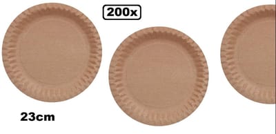 200x Kartonnen borden kraft 23cm - carnaval diner eten festival gebak bbq thema feest