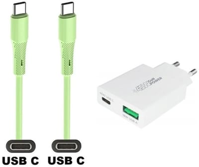 45W super snellader met 2 poorten + 1,0m USB C naar C kabel. Universele PD PPS lader. Compacte GaN oplader adapter past op Samsung Galaxy Z Fold, F42, M10s, M11, M15, M1, Flip, M22, M23, M55s, M05, M53, M62, Quantum