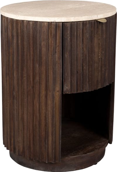 Dutchbone Marlow Bijzettafel/Nachtkastje Rond 45 cm Travertin/ Hout - Bruin