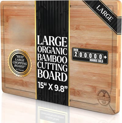 Famanu - Grote bamboe snijplank 38 × 25 × 2 cm, geschikt voor vlees en groenten, voorbehandeld met olie – Natuur