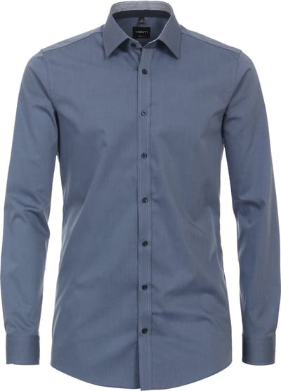 VENTI body fit overhemd - popeline - blauw - Strijkvriendelijk - Boordmaat: 36