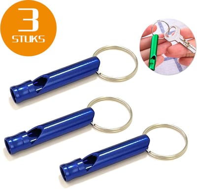 Colorful Sun® Metalen Noodfluit 3 Stuks – Alarmfluit 120 dB met Sleutelhanger – Reddingsfluit voor Outdoor, Wandelen, Camping, Survival & Sport – Hondenfluit – Sport- & Scheidsrechterfluit – Blauw