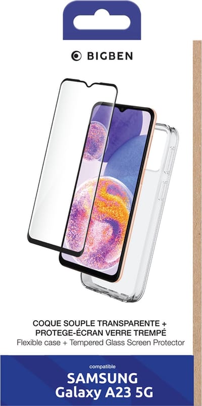 Bigben Connected, Hoesje geschikt voor Samsung Galaxy A23 5G - TPU Anti-Shock Set met 9H Tempered Glass, Transparant