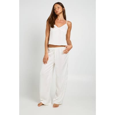 boohoo Dames Bruidskant Detail Satijnen Cami & Broek Pyjama Set | White | Maat: 16