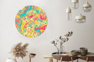 WallCircle - Wandcirkel - Muurcirkel - Geel - Roze - Blauw - Retro - Aluminium - Dibond - 90x90 cm - Binnen en Buiten