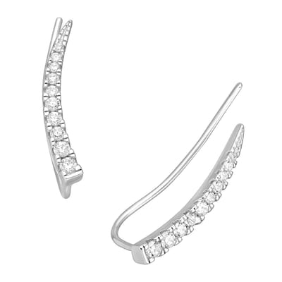 EAR IT UP - Oorklimmers - Ear climbers - Earclimbers - Ear crawlers - Gerhodineerd zilver - Zirkonia - Pavézetting - 18 x 2 mm - 1 paar