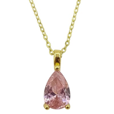 Damesketting - Premium gold-plated staal – Roze peer geslepen zirkoon hanger – Lengte 45 cm