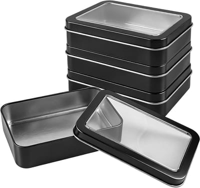 Set van 4 Mini Metalen Opbergdozen met Helder Raamdeksel, Draagbare Blikken Containers voor Snoep, Sleutels en Kleine Voorwerpen - 107 x 73 x 25 mm