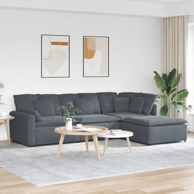 vidaXL - Modulaire - bank - met - voetenbank - en - kussens - fluweel - donkergrijs