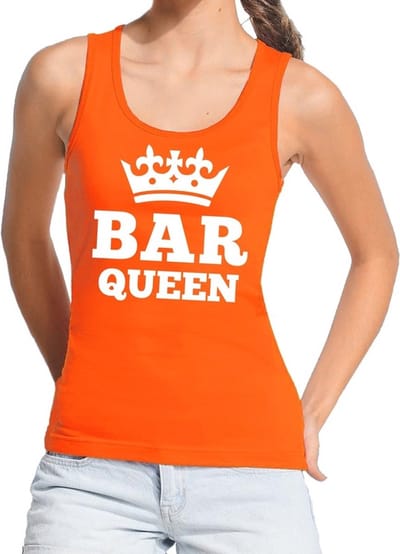 Oranje Bar Queen tanktop / mouwloos shirt dames - Oranje Koningsdag kleding S