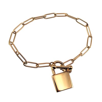 Armband Dames - RVS 14K Goud Plated - Paperclipschakels Armband met Hangslot Hanger