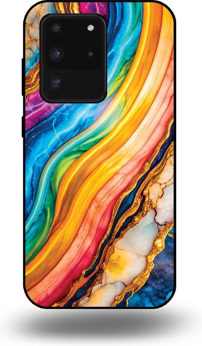 Smartphonica Telefoonhoesje Geschikt voor Samsung Galaxy S20 Ultra met Regenboog Goud Marmer Opdruk - TPU Backcover Case Rainbow Gold Marble Design geschikt voor Samsung Galaxy S20 Ultra