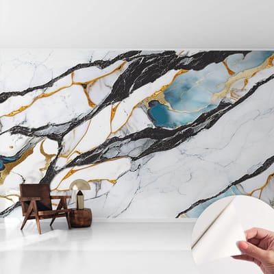 Coloray Zelfklevend Behang - Elegant marmer Zelfklevend fotobehang - 416x254 cm - Wit Zelfklevend Behang - Voor de woonkamer, voor het kantoor, voor de slaapkamer - Herpositioneerbaar - Stickerbehang op rol