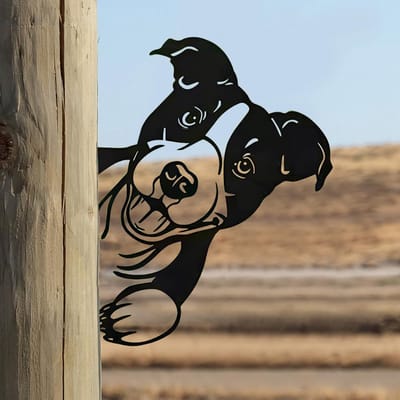 Dailygoods - Metalen gluren hond boerderij decor kunst tuin sculptuur buiten hek decoratie ornamenten dier muur decor kunstwerken boerderij, achtertuin, terras, tuin, gazon standbeeld cadeau