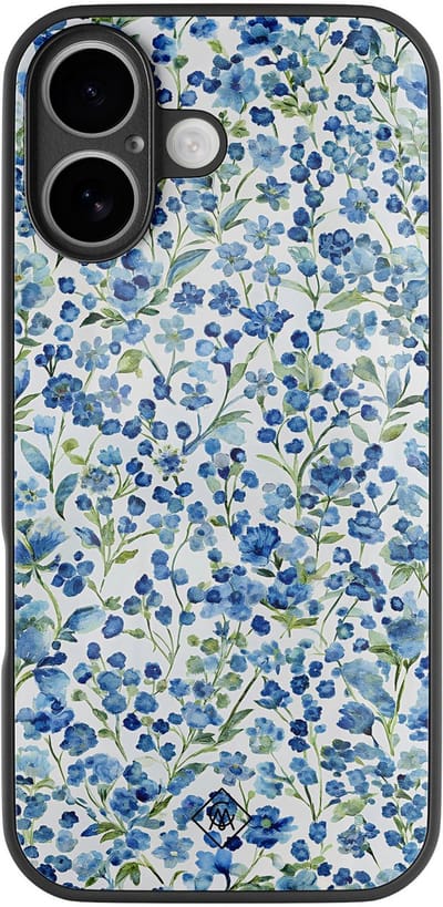Casimoda® hoesje - Geschikt voor iPhone 17 - Vintage Blue Floral - Luxe Hard Case Zwart - Backcover telefoonhoesje - Blauw