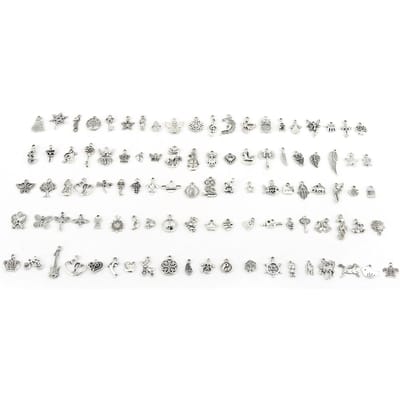 100 stuks Gemengd Patroon Tibetaans Zilveren Bedel Accessoires Onderdelen Hangers Knutselen white