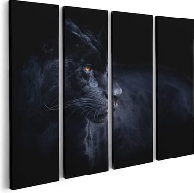 Artaza Canvas Schilderij Vierluik Zwarte Panter - 80x60 - Foto Op Canvas - Canvas Print