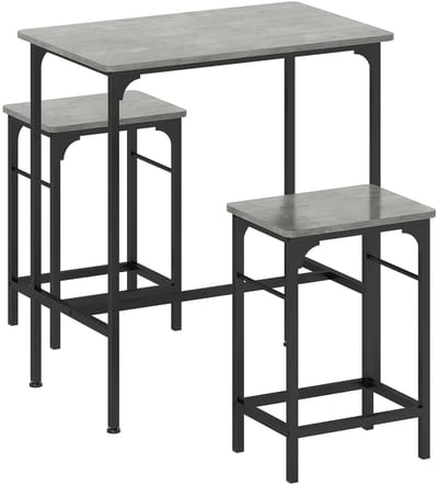 Velmio Bartafelset - Met 2 Barstoelen - Bar Tafel - Keuken Tafel - Meubelset - Krukken - 80x50x87cm - Marmer - Grijs