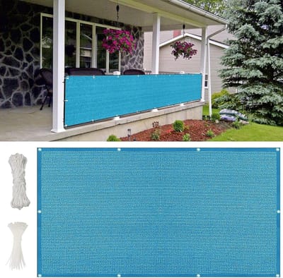 Inkijkbescherming Voor Balkon 900 x 95 cm Weerbestendig en Onderhoudsvriendelijk Buitenscreening en Hekwerk Voor Bescherming met Touw en Kabelbinder Voor Balkon Balustrades, Hemelsblauw