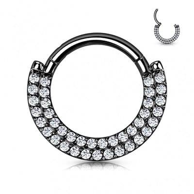 Piercing titanium double layer gemmed clicker 1.2x10 - zwart - LMPiercings