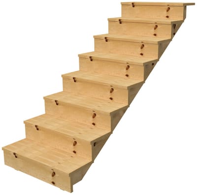 Buitentrap h139cm - 8 treden hout D29cm, B160cm MET optrede
