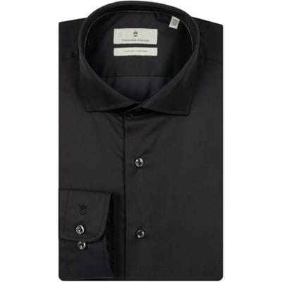 Thomas Maine Overhemd Roma Modern Kent Two-Ply Cotton Non-Iron Pinpoint Zwart / male