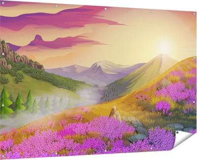Gards Tuinposter Lavendel Bloemen in de Bergen - Abstract - 180x120 cm - Tuindoek - Tuindecoratie - Wanddecoratie buiten - Tuinschilderij