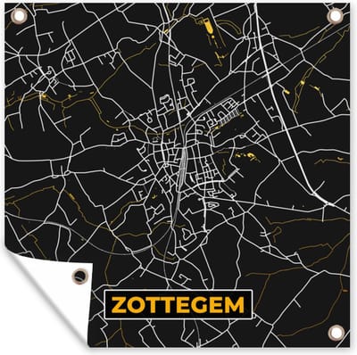 Tuin poster Plattegrond - Stadskaart - Goud - Zottegem - Kaart - 200x200 cm - Tuindoek