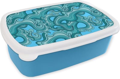 Broodtrommel Blauw - Lunchbox - Brooddoos - Zee - Patronen - Marmer - 18x12x6 cm - Kinderen - Jongen