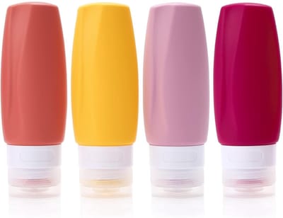 Famanu – Reisflessen BPA-vrij 90 ml - Tsa goedgekeurde siliconen reisflessen lekvrije navulbare draagbare knijpbare lege toiletbenodigdheden reisflessen voor lotion