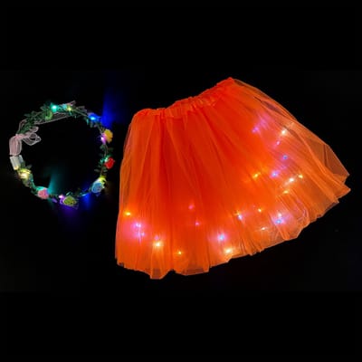 LED Rokje/Tutu en Tiara Mini Set - Oranje - WK Voetbal Verkleedkleding